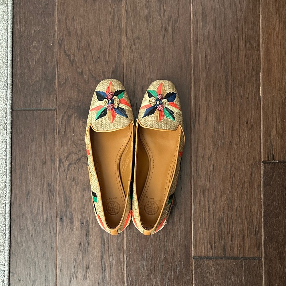 Tory Burch Multicolor Rafia & Embroidered Flats